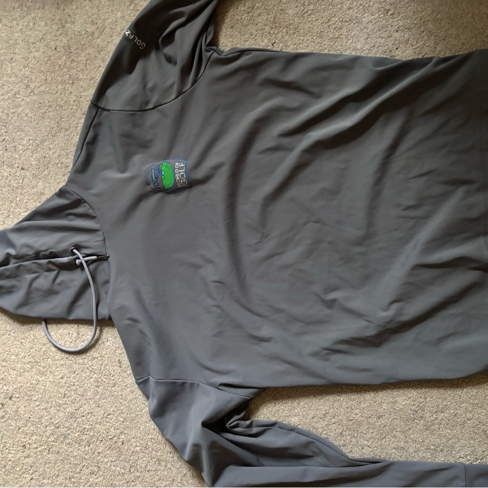 Gray golf Hoodie with Blue Patterned Hood. Dry fit. Great shape